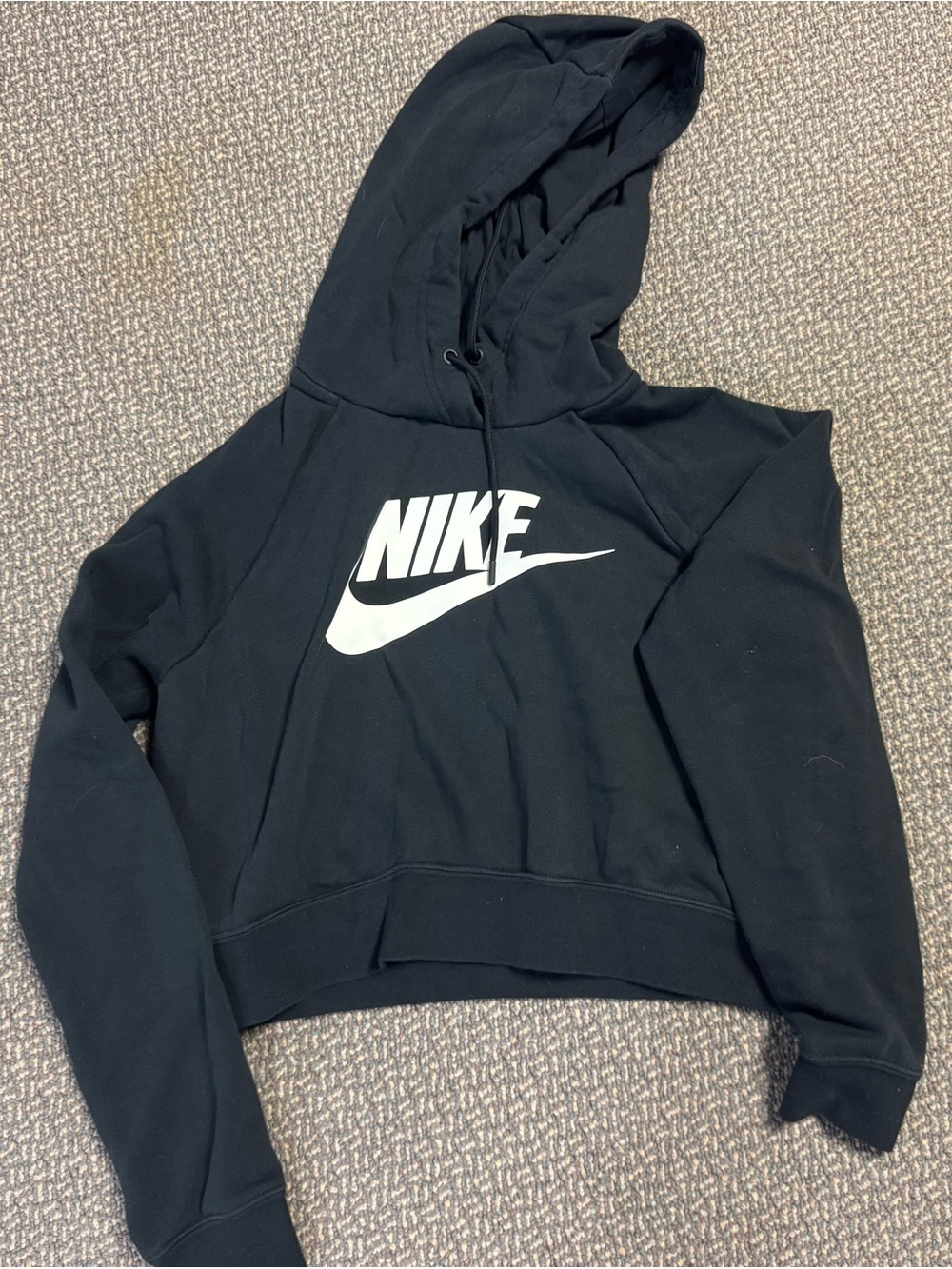Nike Sportswear Club Fleece Cropped Hoodie Black White Logo Women's Size S